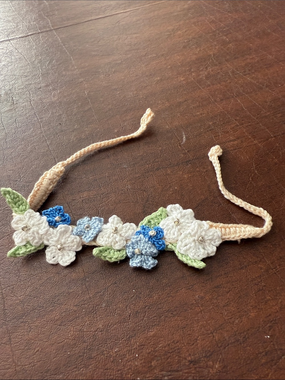 Brand new Hand Crochet Multi Floral (Blue & White) Bracelet; OS 14” in length